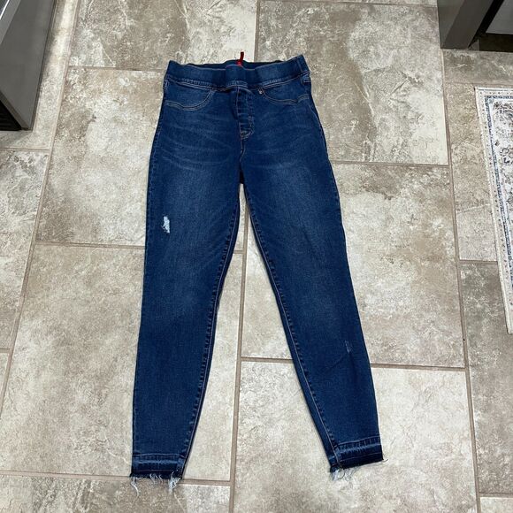Spanx High Rise Distressed Skinny Jeans - Raw Hem Size Med - Picture 13 of 13